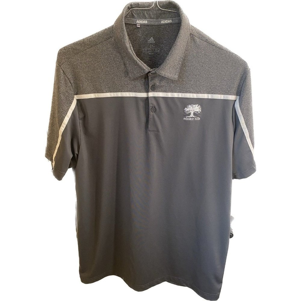 adidas Mens S/S Mission Hills C.C. Grey Golf Polo Shirt - Size Large